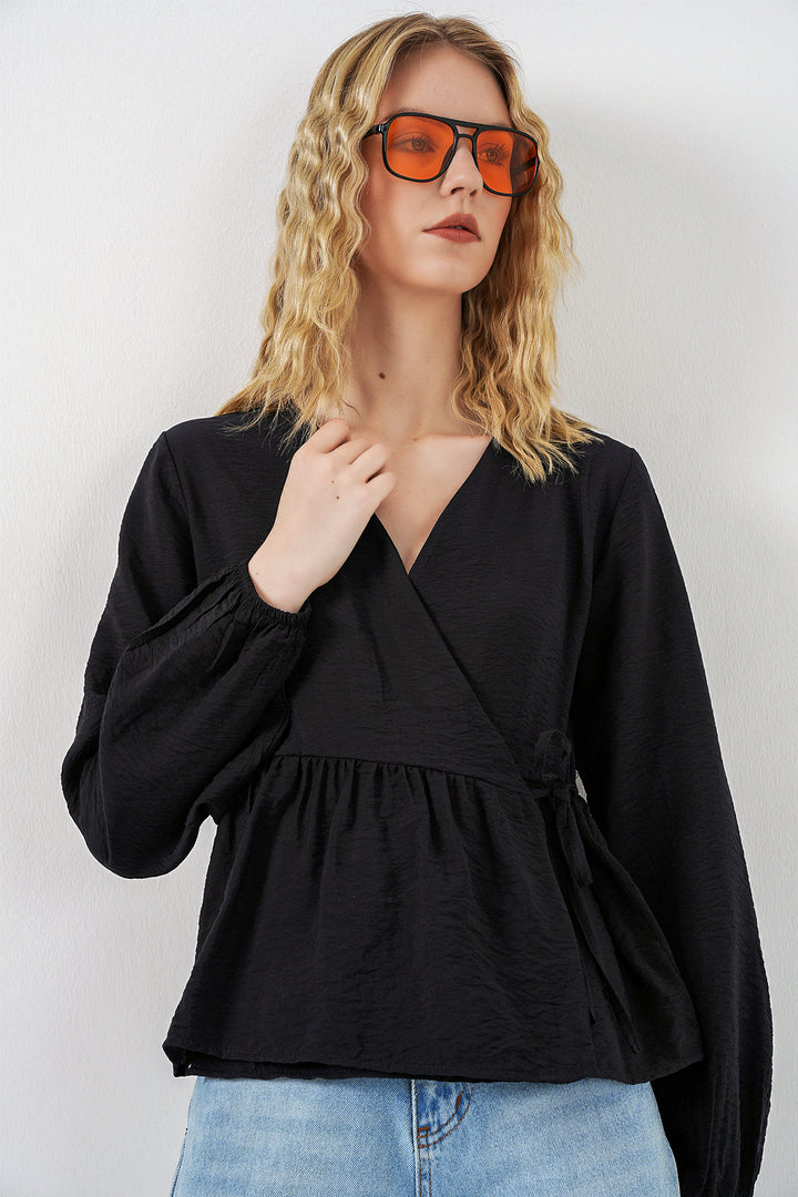 Bigdart Blouse à manches longues à nouer sur le côté pour femme 996 - Noir