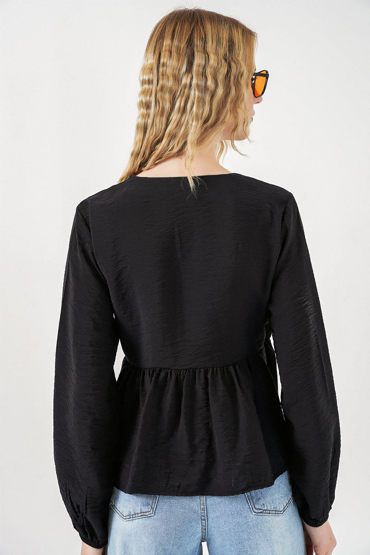 Bigdart Blouse à manches longues à nouer sur le côté pour femme 996 - Noir