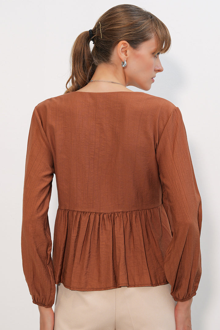 Bigdart Blouse à manches longues à nouer sur le côté 996 - Tabac