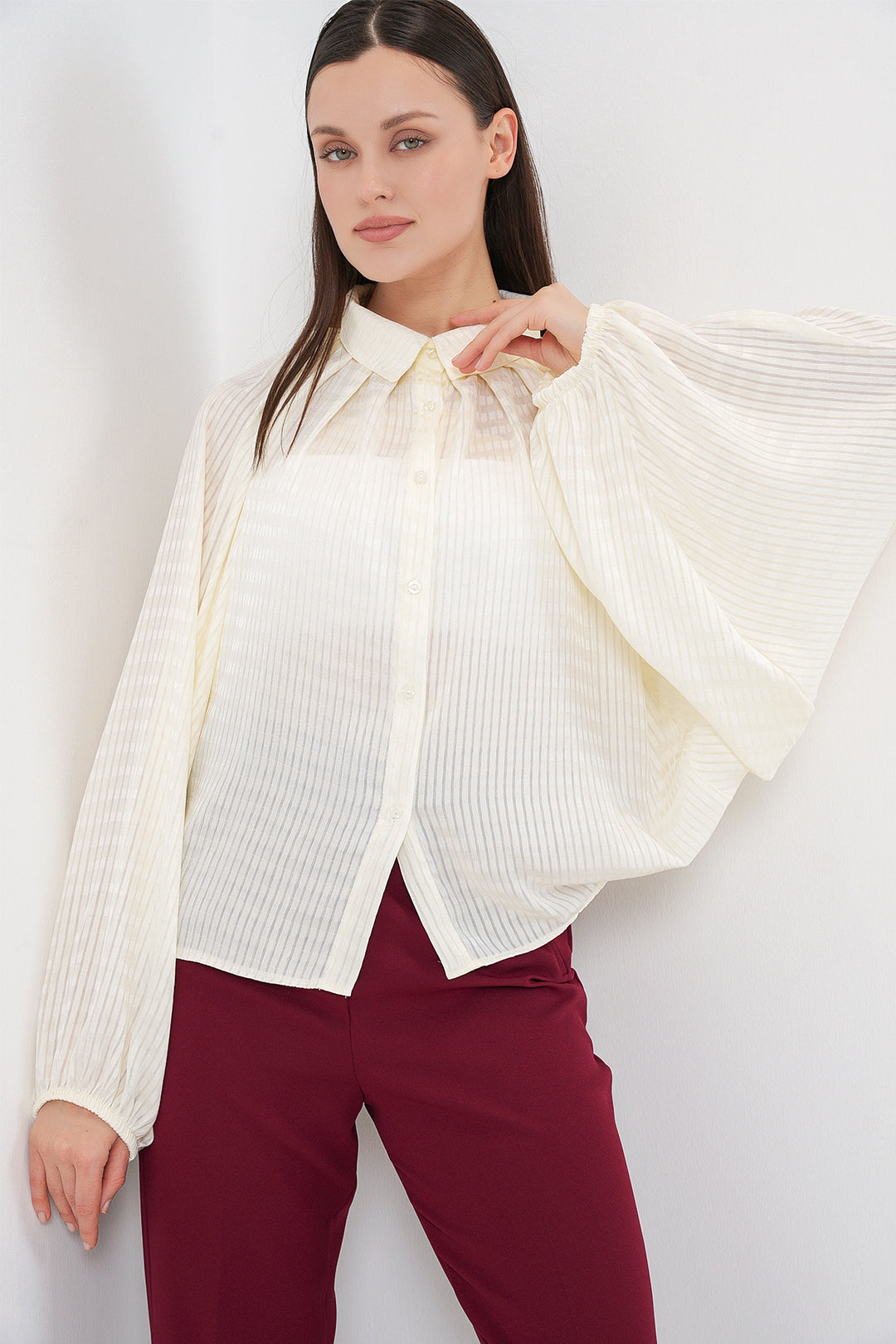 Bigdart Chemise Oversize à Manches Chauve-Souris Femme 20368 - Écru