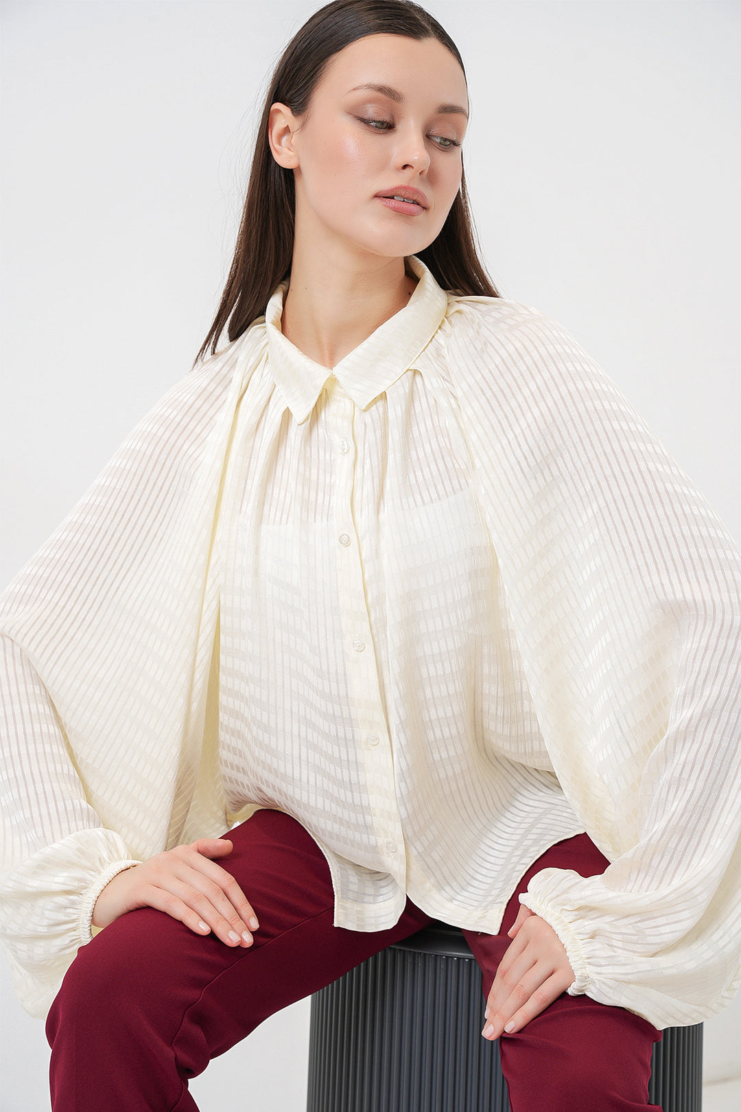 Bigdart Chemise Oversize à Manches Chauve-Souris Femme 20368 - Écru