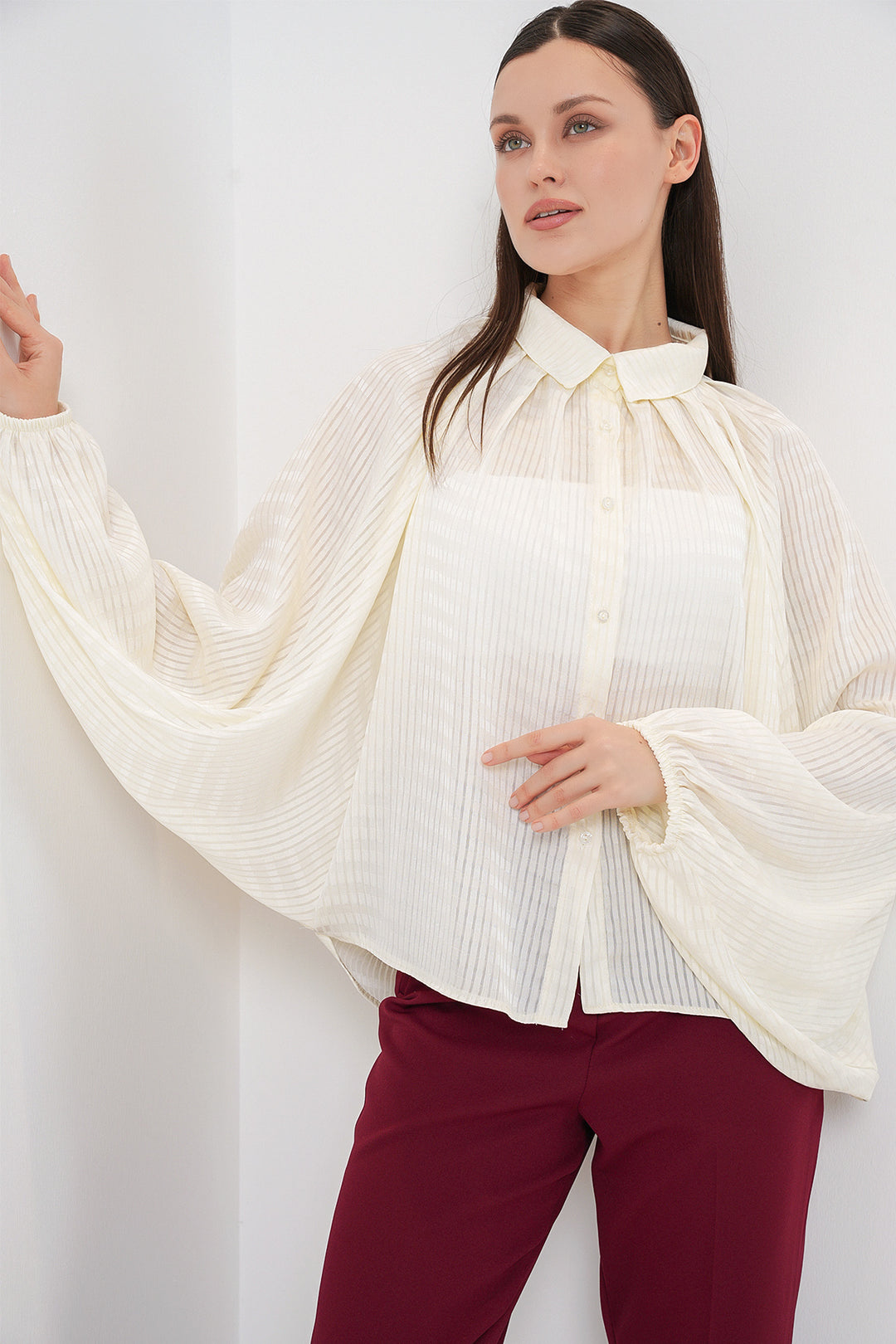Bigdart Chemise Oversize à Manches Chauve-Souris Femme 20368 - Écru