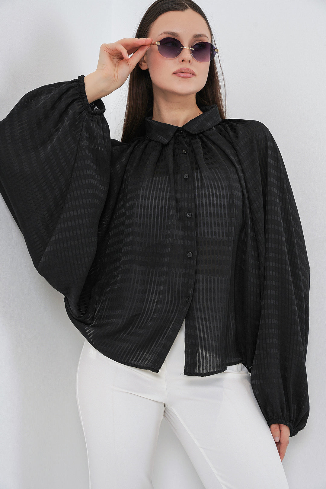 Bigdart Chemise oversize à manches chauve-souris pour femme 20368 - Noir