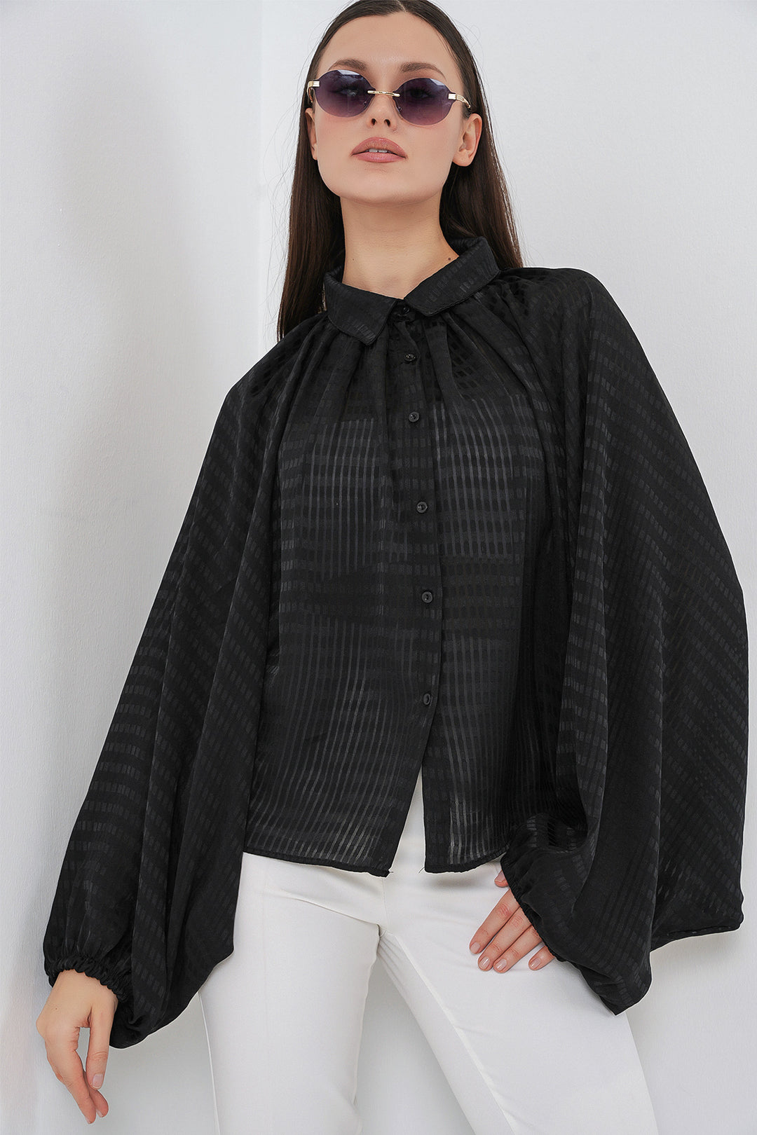 Bigdart Chemise oversize à manches chauve-souris pour femme 20368 - Noir