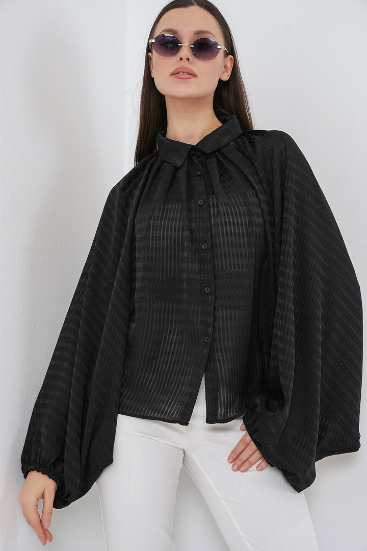 Bigdart Chemise oversize à manches chauve-souris pour femme 20368 - Noir