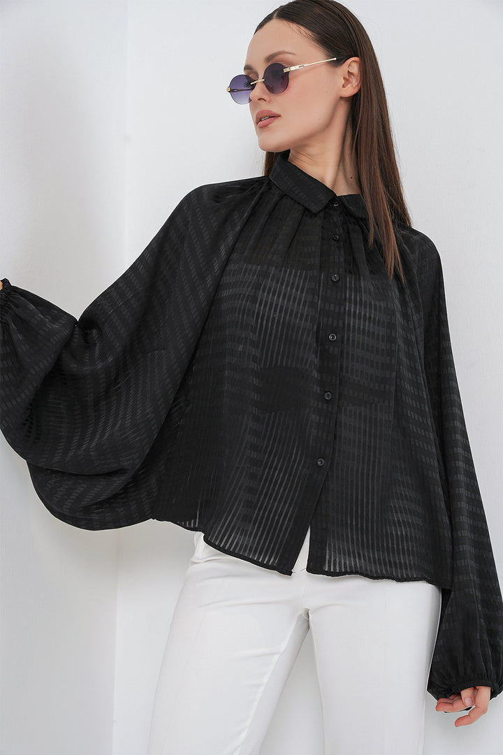 Bigdart Chemise oversize à manches chauve-souris pour femme 20368 - Noir