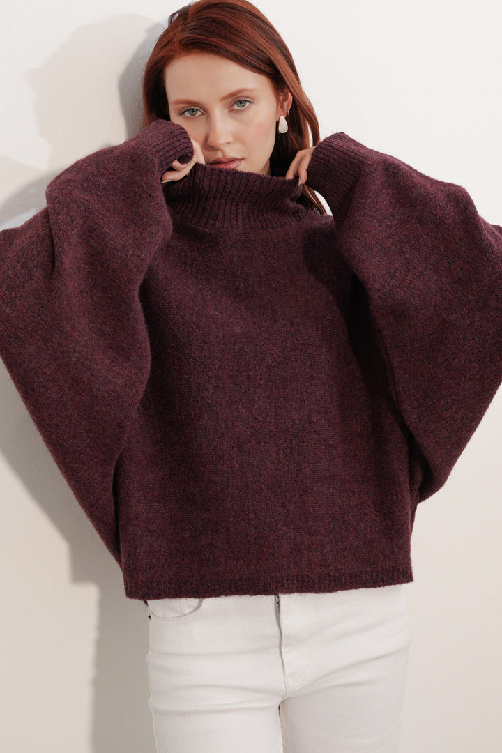 Bigdart Pull à col chauve-souris oversize pour femme 15969 - Bordeaux