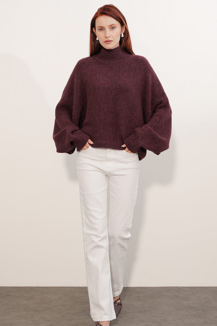 Bigdart Pull à col chauve-souris oversize pour femme 15969 - Bordeaux