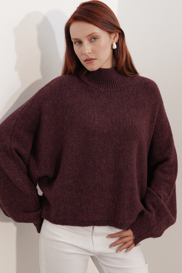 Bigdart Pull à col chauve-souris oversize pour femme 15969 - Bordeaux