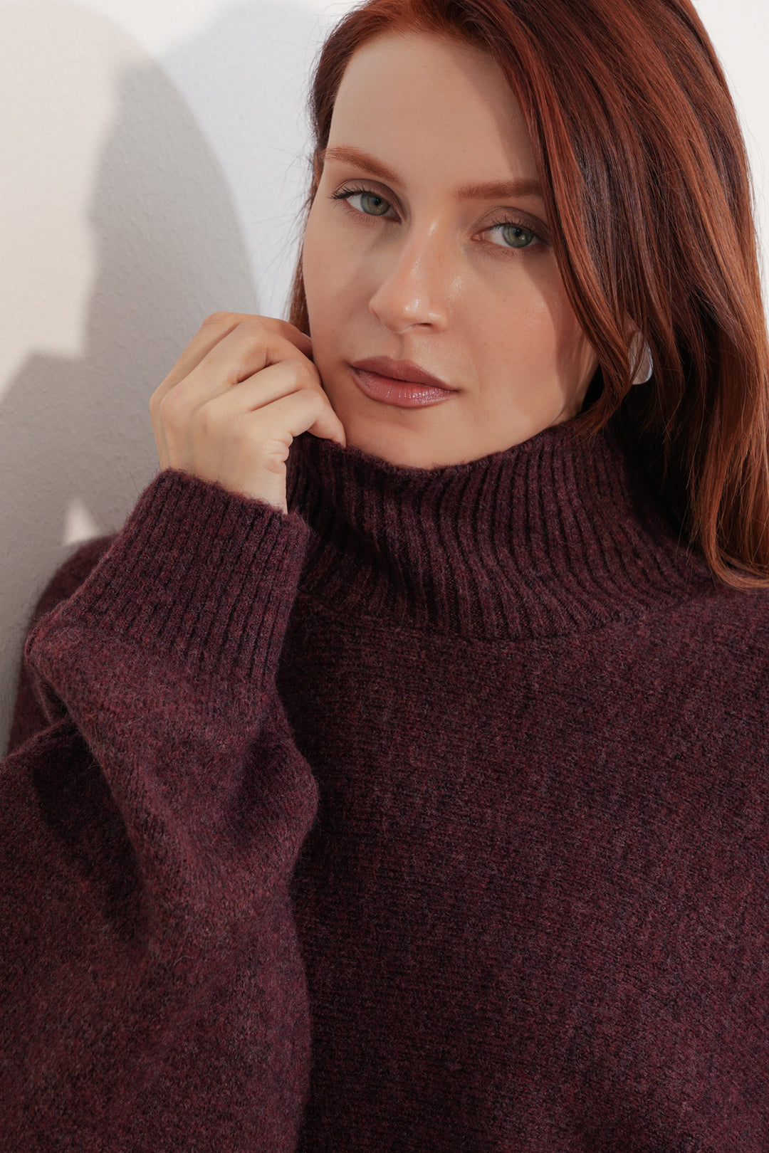 Bigdart Pull à col chauve-souris oversize pour femme 15969 - Bordeaux