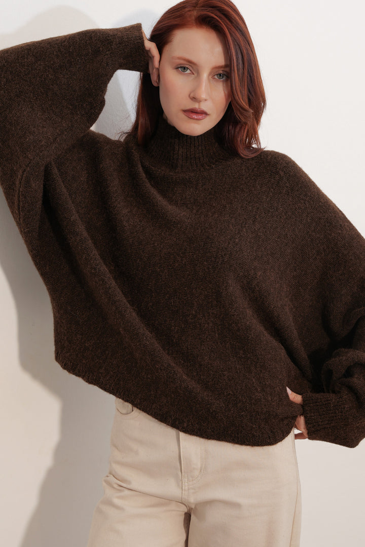 Bigdart Pull à col chauve-souris oversize pour femme 15969 - Marron
