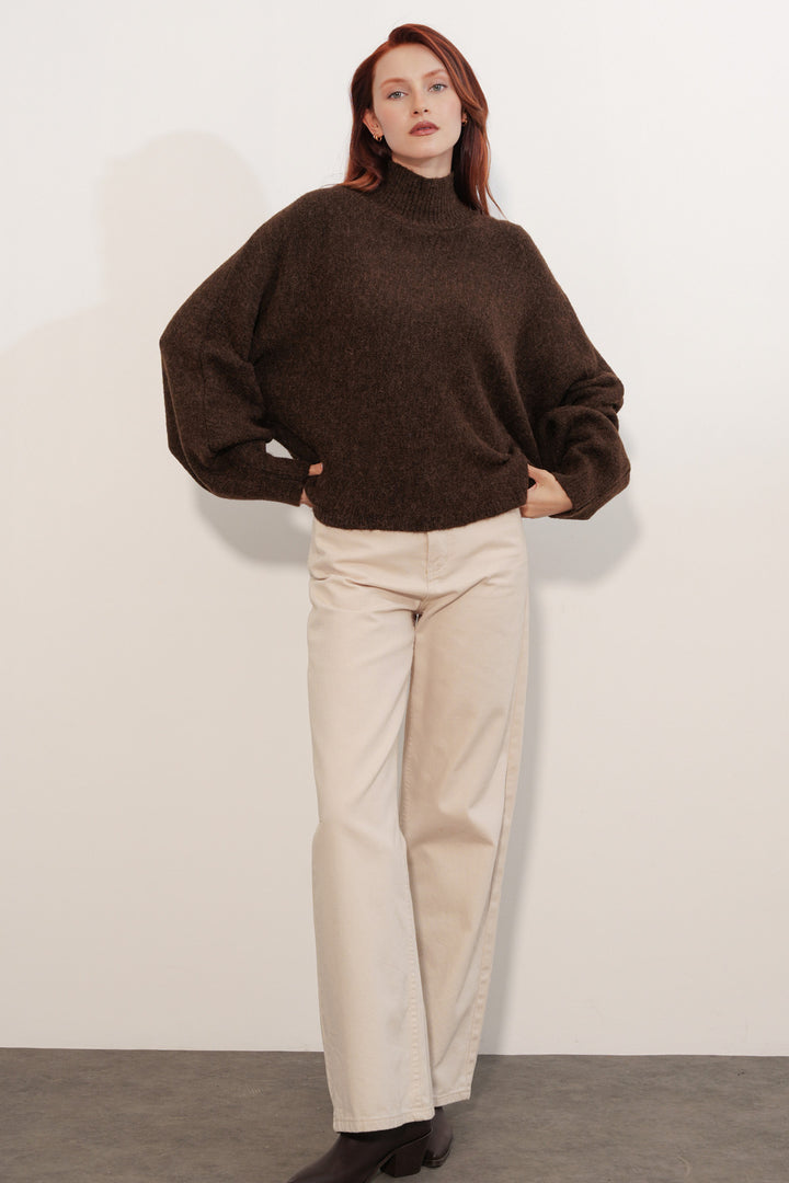 Bigdart Pull à col chauve-souris oversize pour femme 15969 - Marron