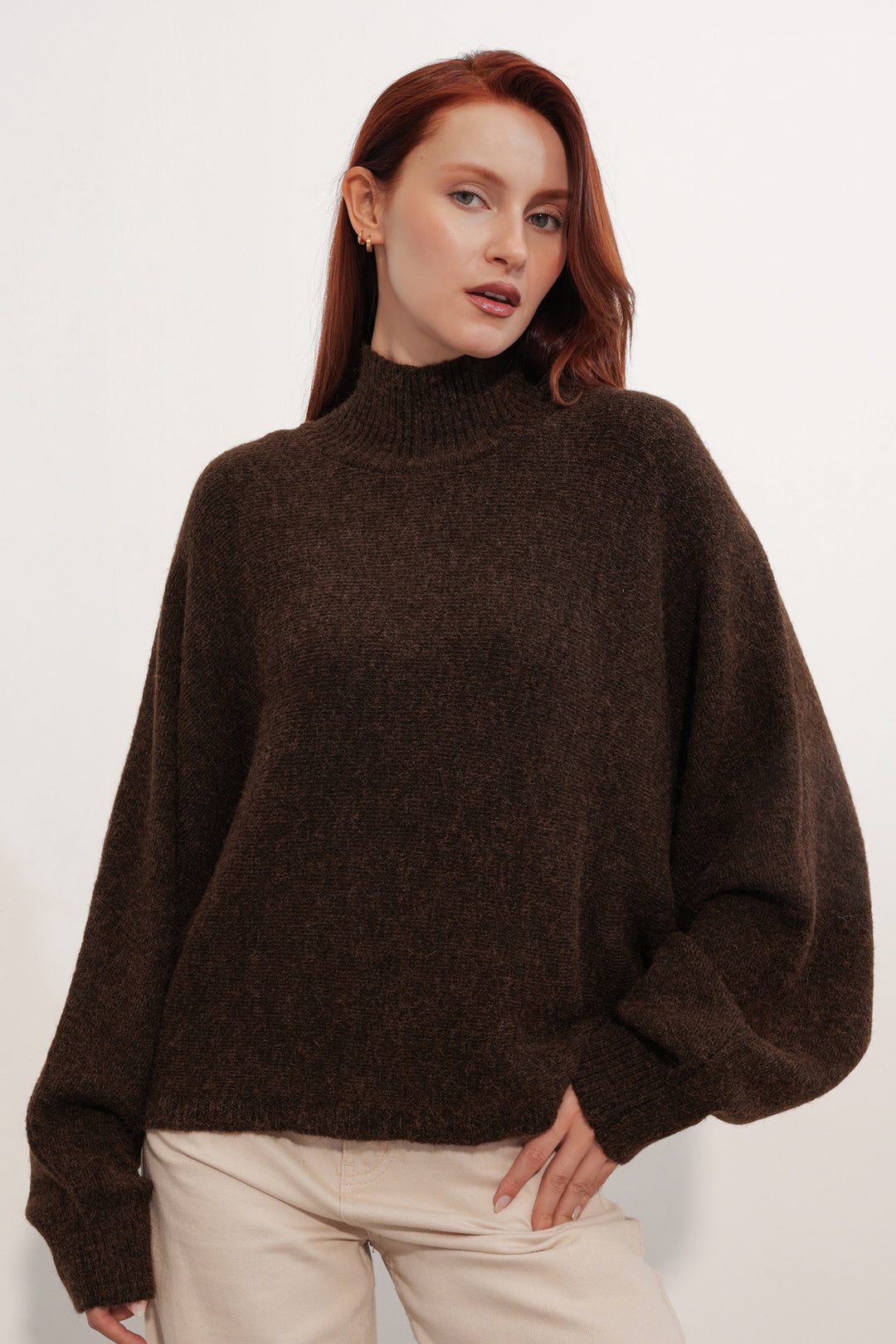 Bigdart Pull à col chauve-souris oversize pour femme 15969 - Marron
