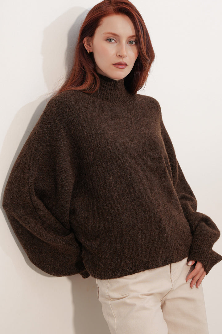 Bigdart Pull à col chauve-souris oversize pour femme 15969 - Marron