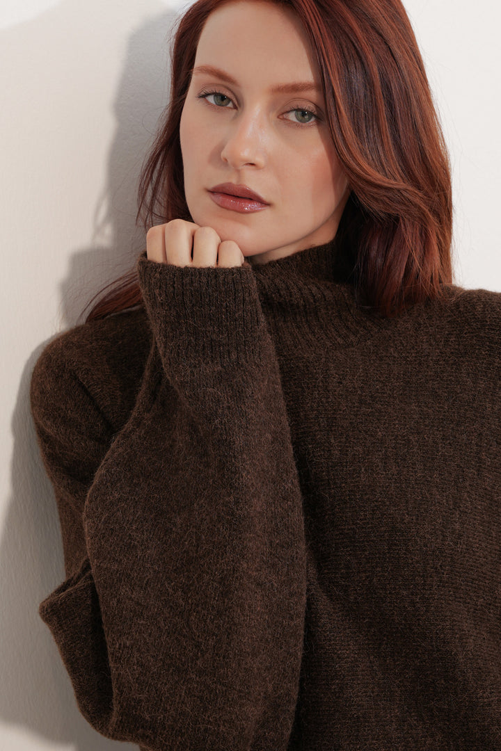 Bigdart Pull à col chauve-souris oversize pour femme 15969 - Marron