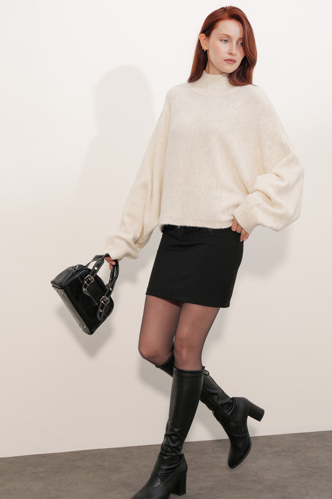 Bigdart Pull à col chauve-souris oversize pour femme 15969 - Crème