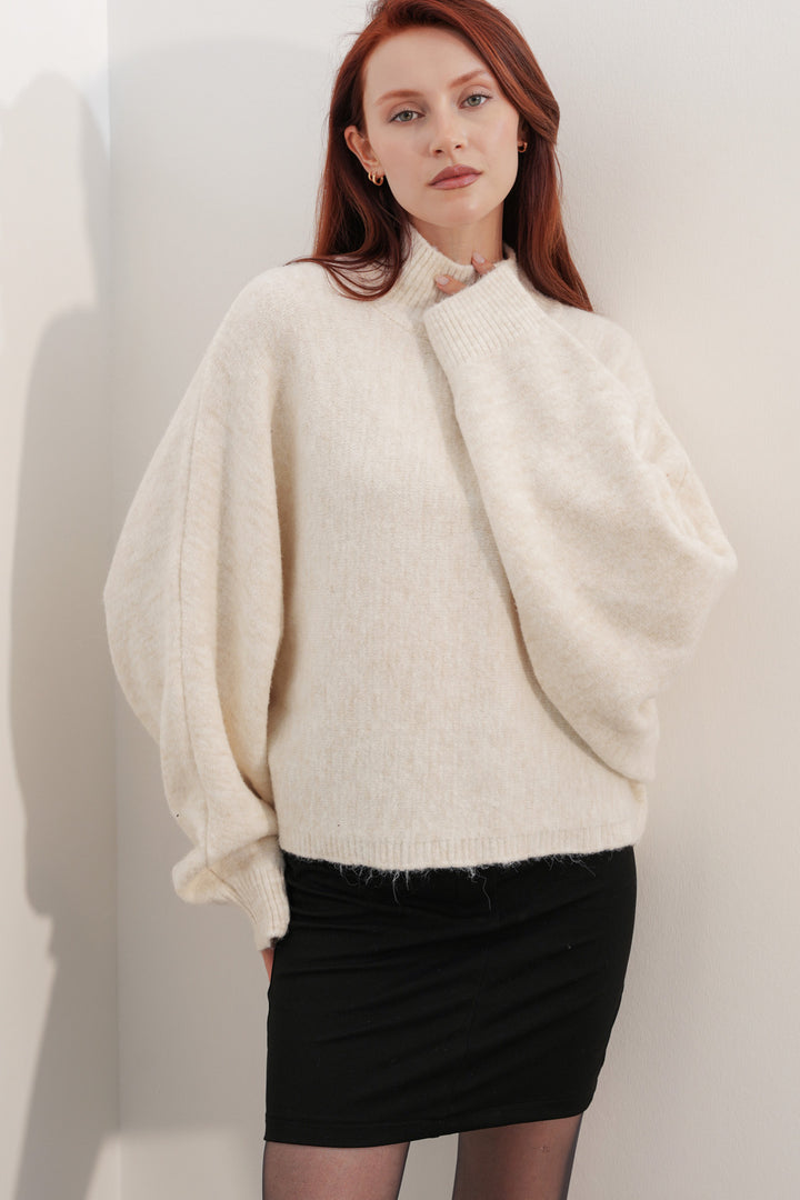 Bigdart Pull à col chauve-souris oversize pour femme 15969 - Crème
