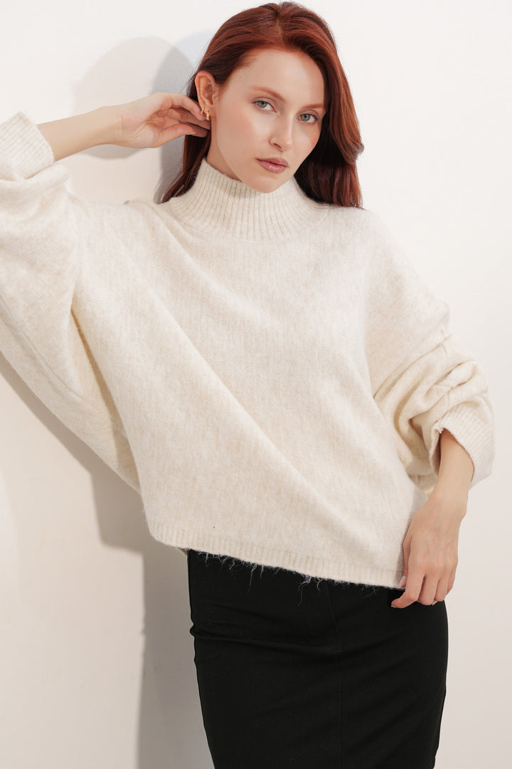 Bigdart Pull à col chauve-souris oversize pour femme 15969 - Crème