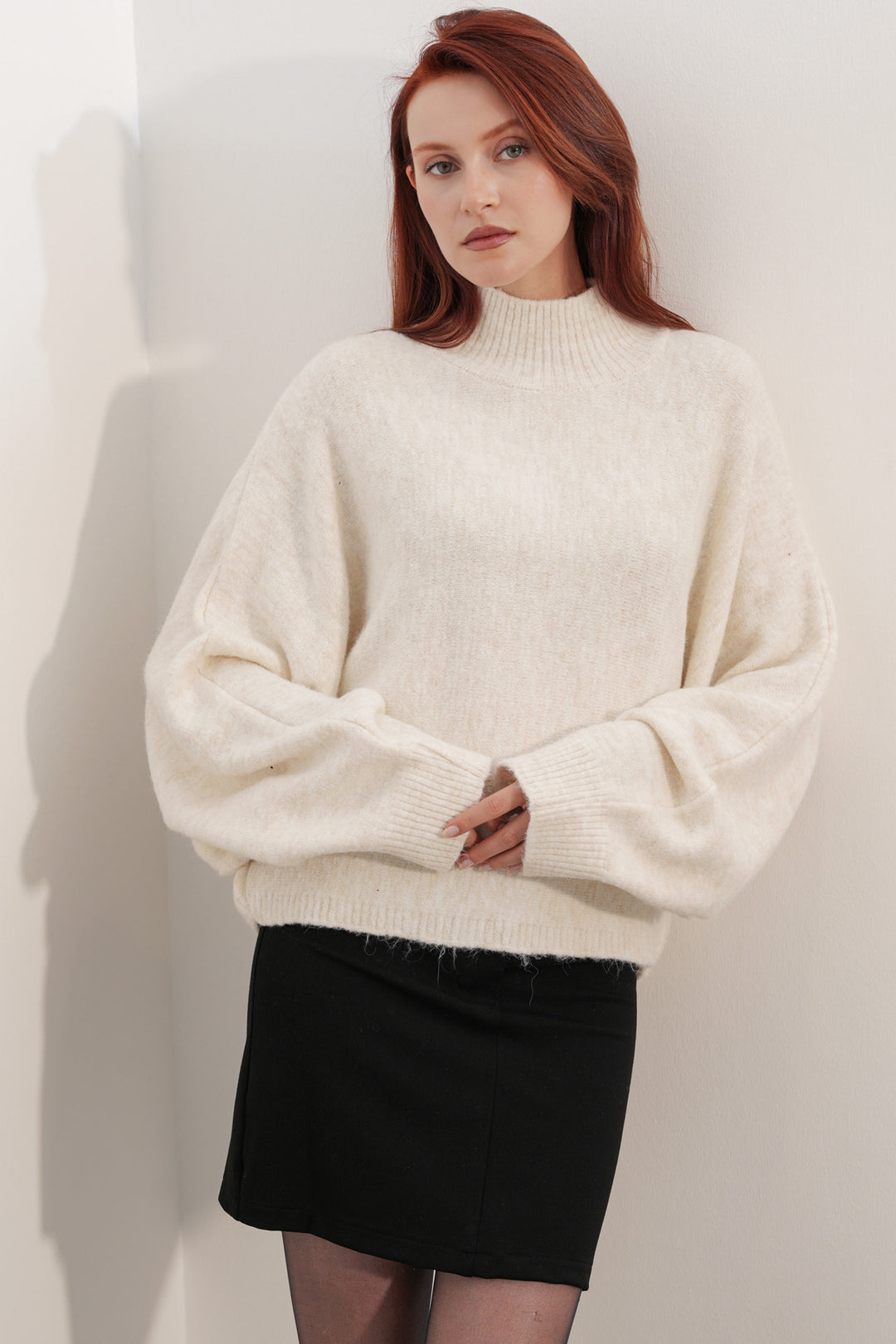 Bigdart Pull à col chauve-souris oversize pour femme 15969 - Crème