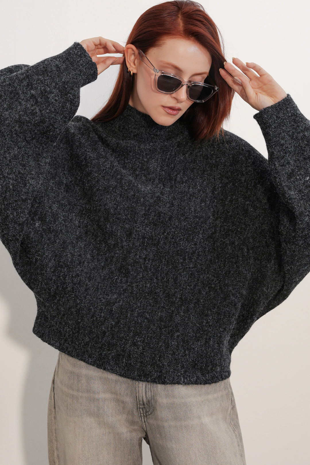 Bigdart Pull à col chauve-souris oversize pour femme 15969 - Noir