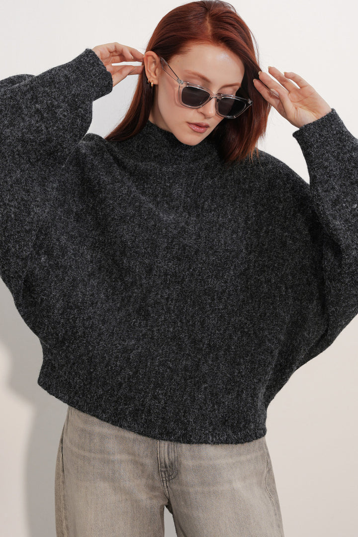Bigdart Pull à col chauve-souris oversize pour femme 15969 - Noir