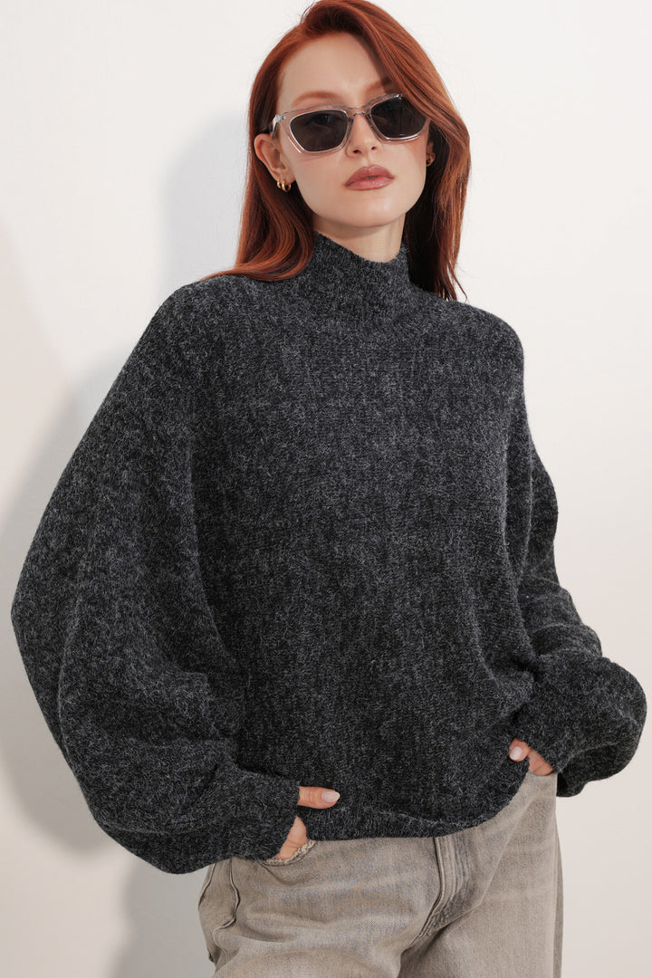 Bigdart Pull à col chauve-souris oversize pour femme 15969 - Noir