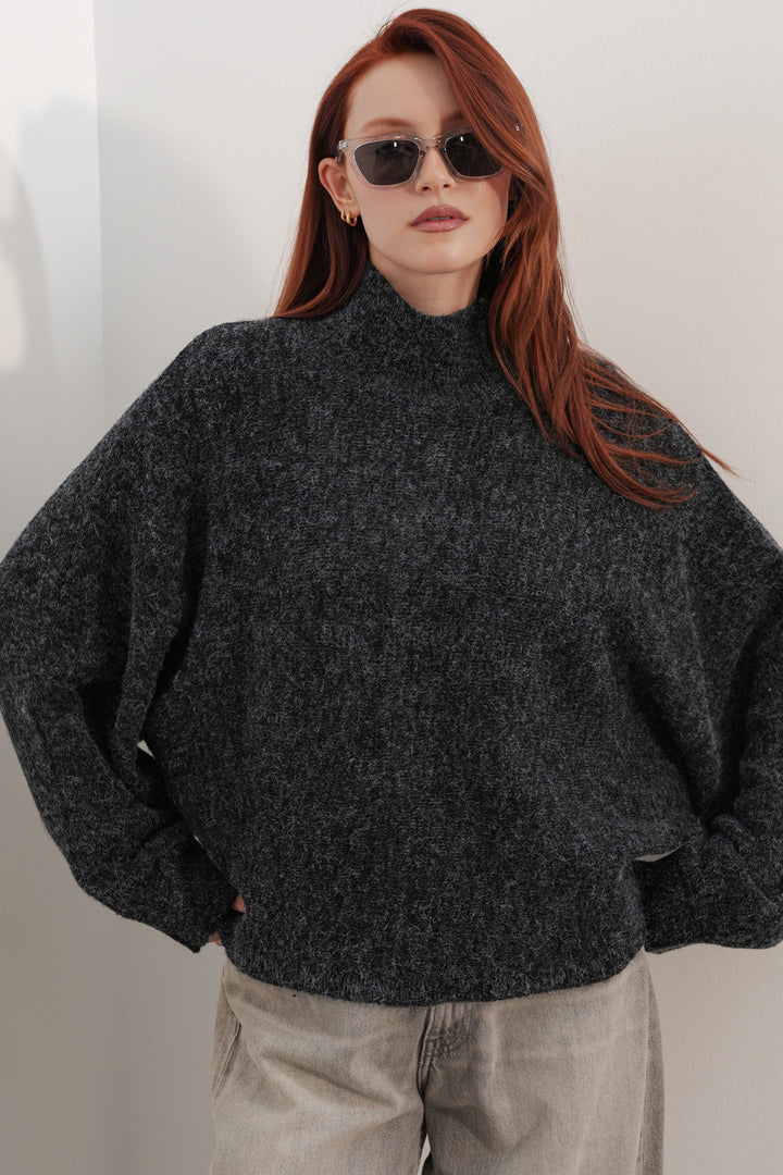 Bigdart Pull à col chauve-souris oversize pour femme 15969 - Noir