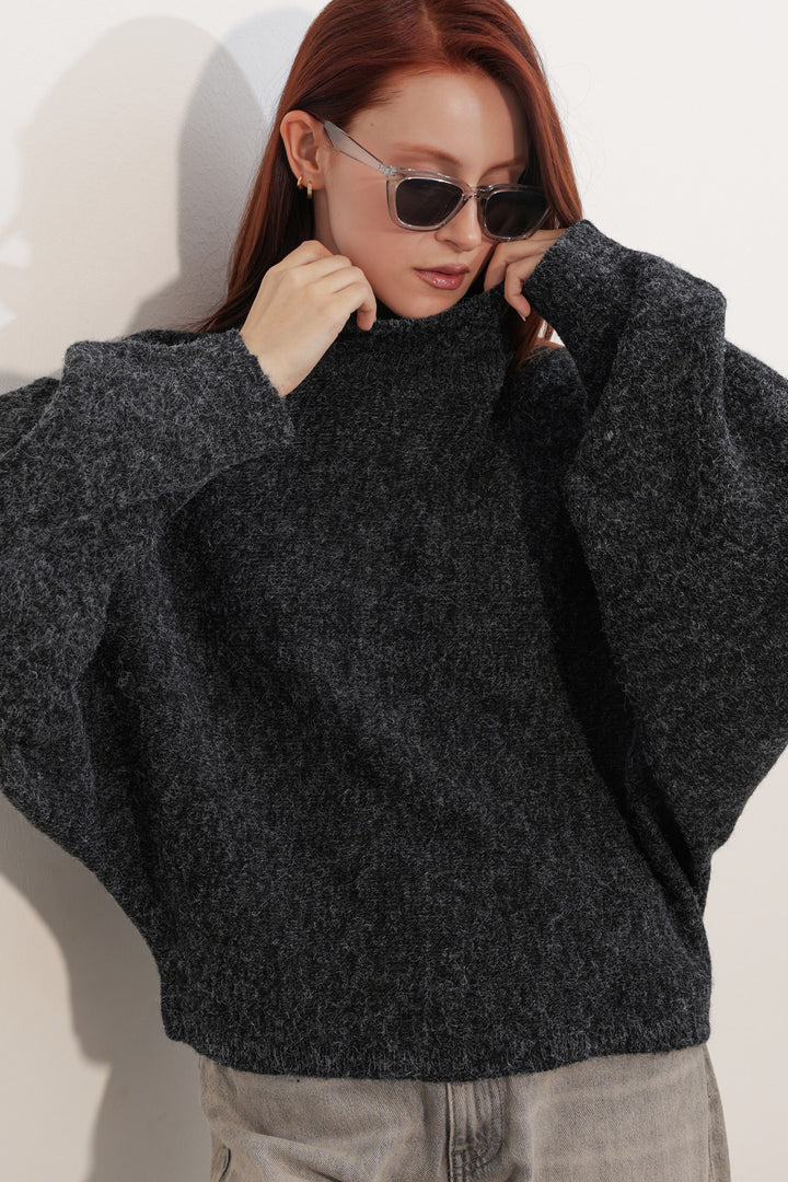 Bigdart Pull à col chauve-souris oversize pour femme 15969 - Noir