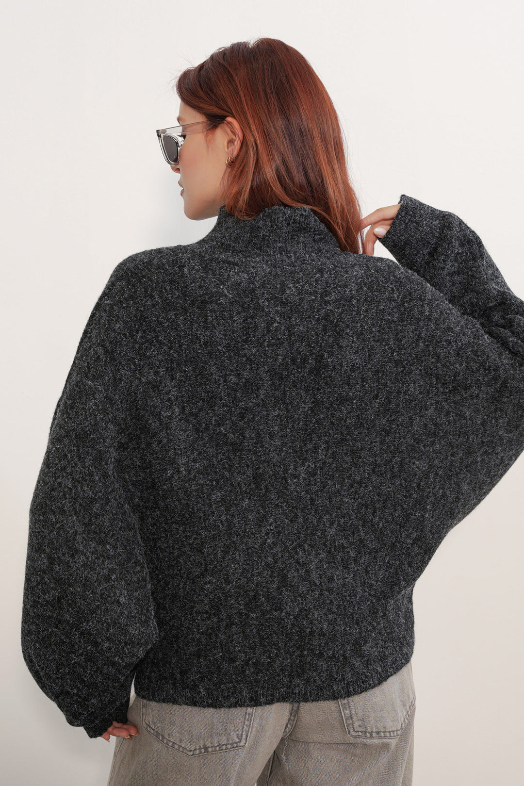 Bigdart Pull à col chauve-souris oversize pour femme 15969 - Noir