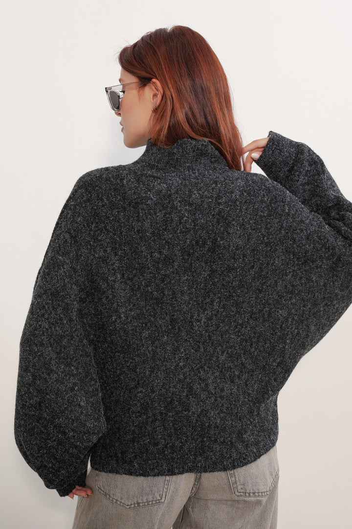 Bigdart Pull à col chauve-souris oversize pour femme 15969 - Noir