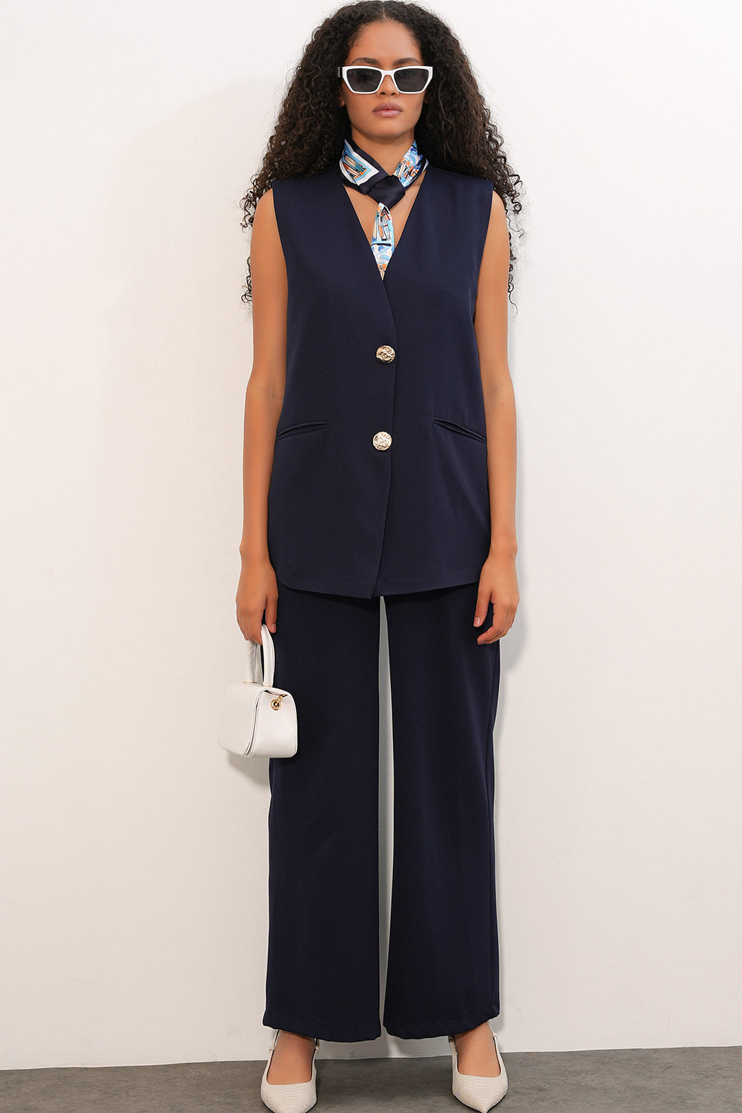 Bigdart Ensemble de pantalon et gilet pour femme 30086 - Bleu marine