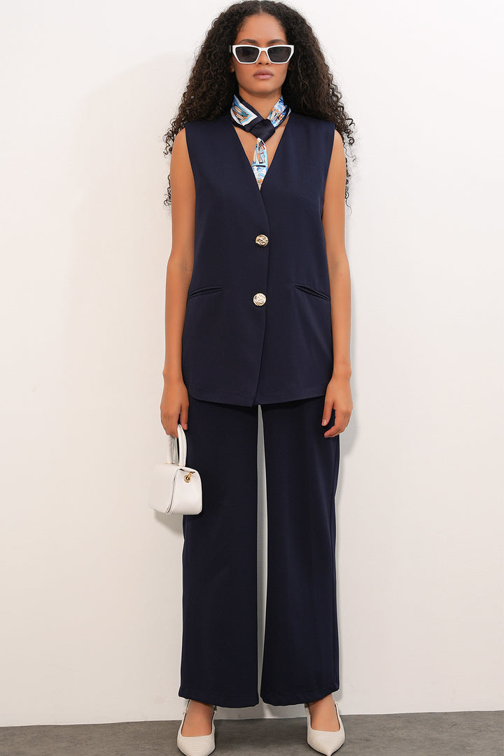 Bigdart Ensemble de pantalon et gilet pour femme 30086 - Bleu marine