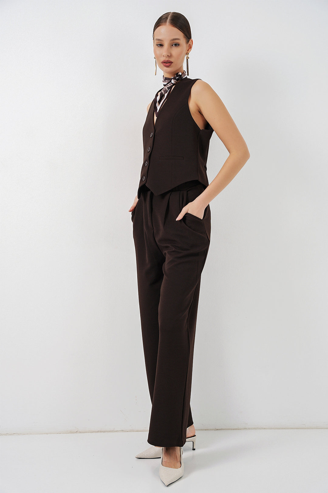 Bigdart Ensemble gilet pantalon femme 30091 - Marron