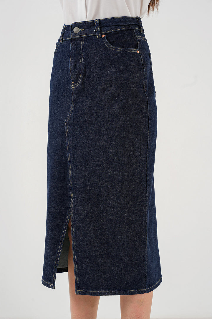 Bigdart Femme Jupe Midi en Jean Fendue 8038 - Bleu marine