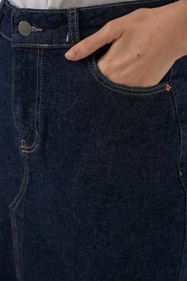 Bigdart Femme Jupe Midi en Jean Fendue 8038 - Bleu marine