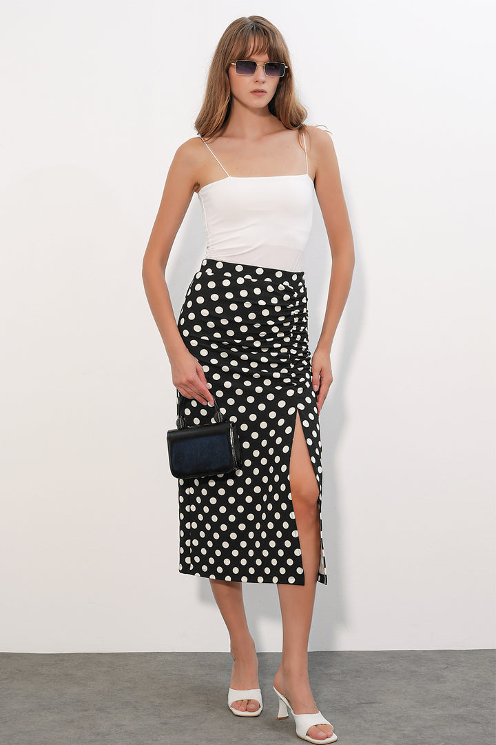Bigdart Jupe à pois fendue pour femme 8082 - Noir
