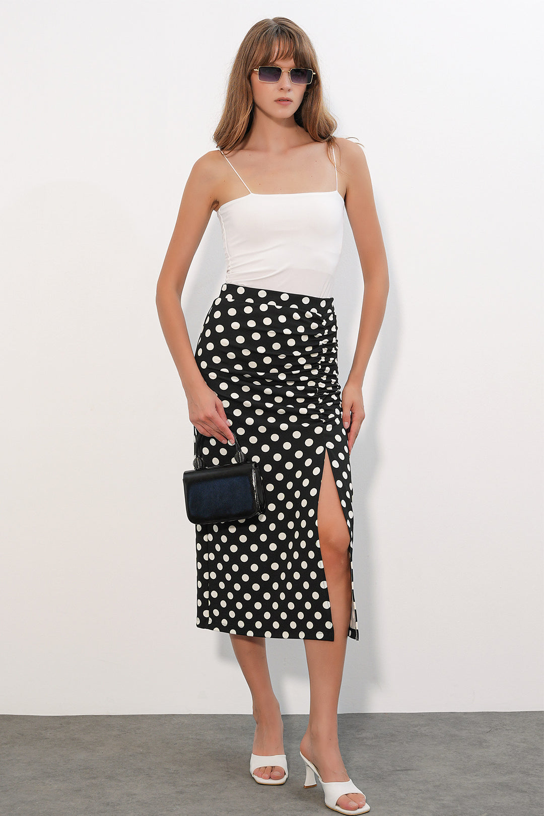 Bigdart Jupe à pois fendue pour femme 8082 - Noir