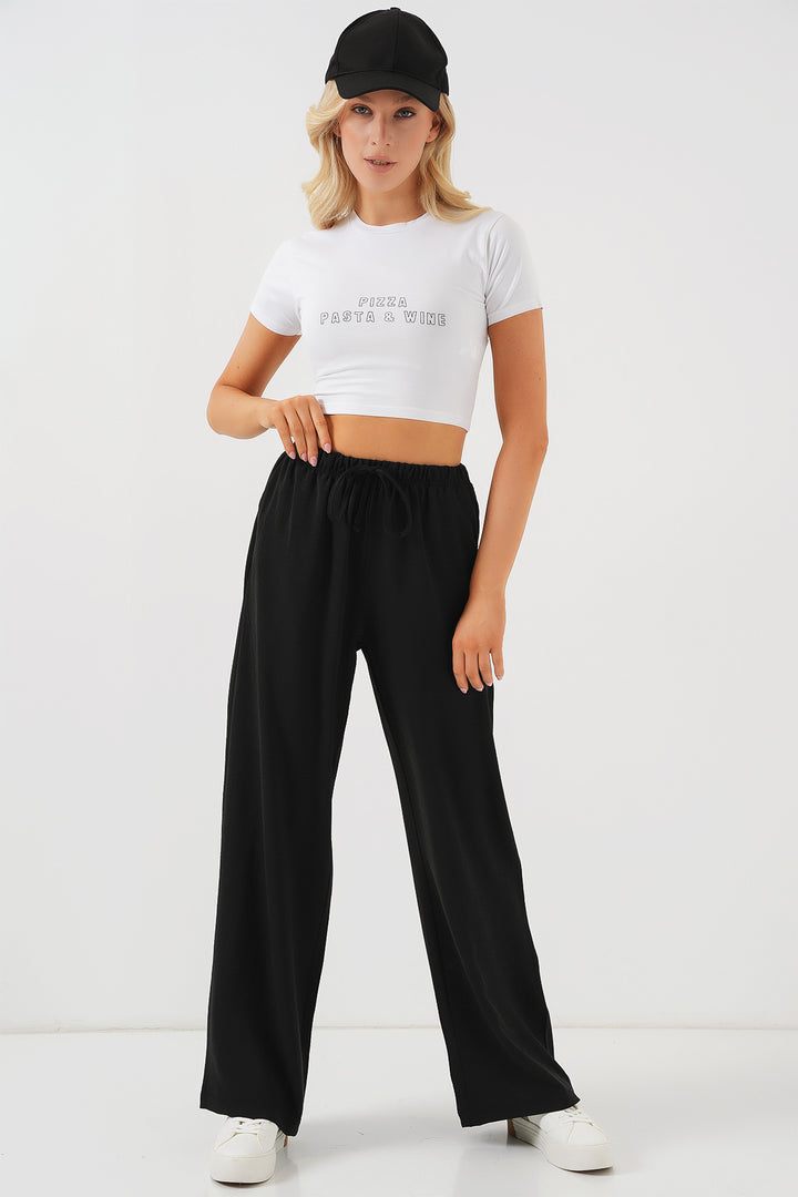 Bigdart Pantalon large taille haute pour femme - Noir