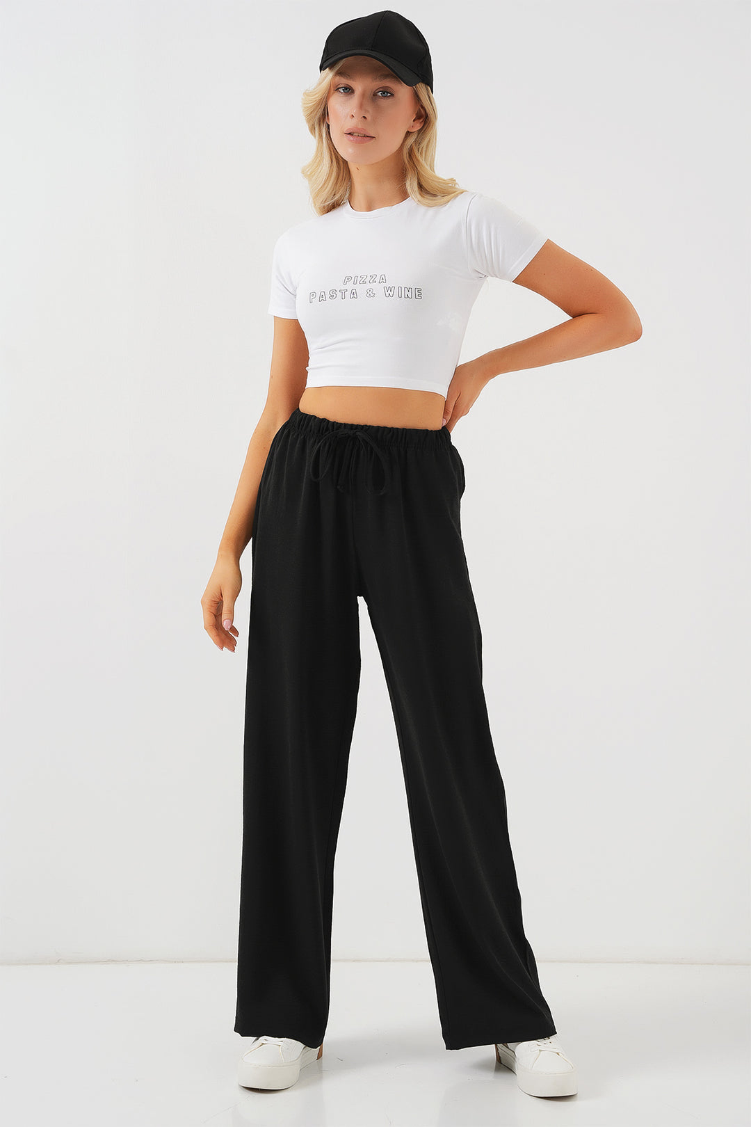 Bigdart Pantalon large taille haute pour femme - Noir
