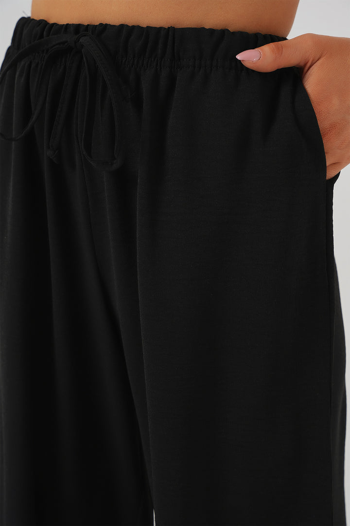Bigdart Pantalon large taille haute pour femme - Noir