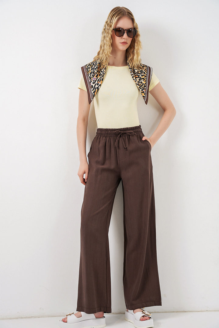 Bigdart Pantalon Femme Taille Haute Pattes d'Éléphant 30097 - Marron clair