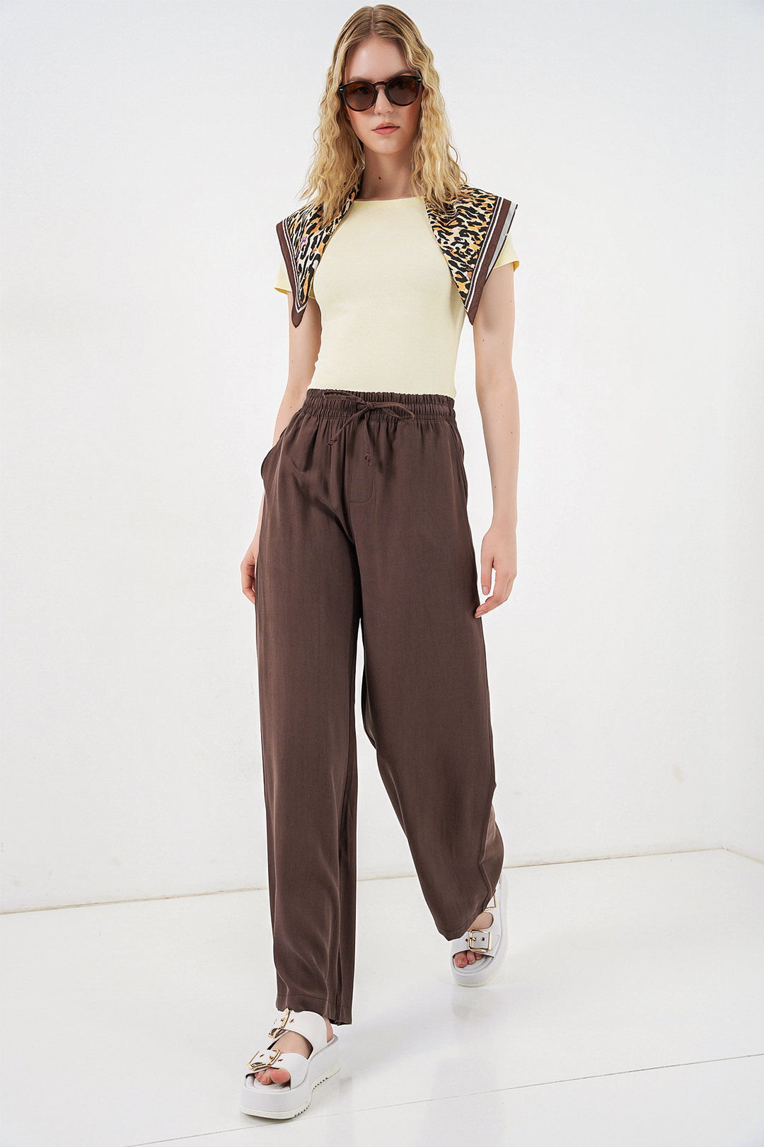 Bigdart Pantalon Femme Taille Haute Pattes d'Éléphant 30097 - Marron clair