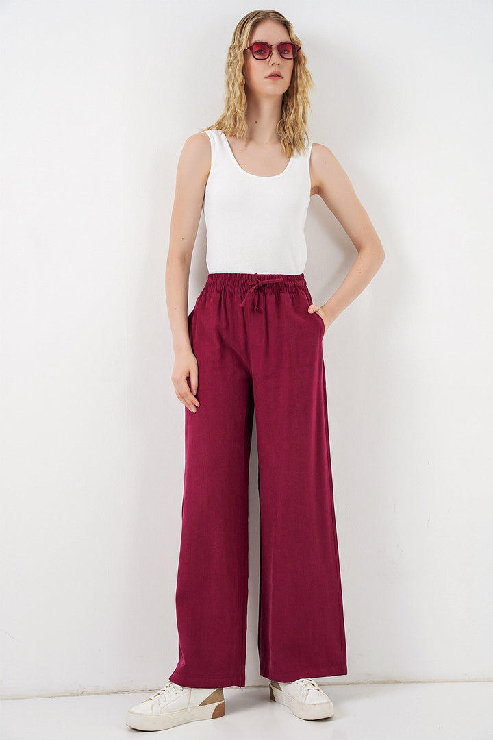 Bigdart Pantalon Femme Taille Haute Pattes d'Éléphant 30097 - Bordeaux
