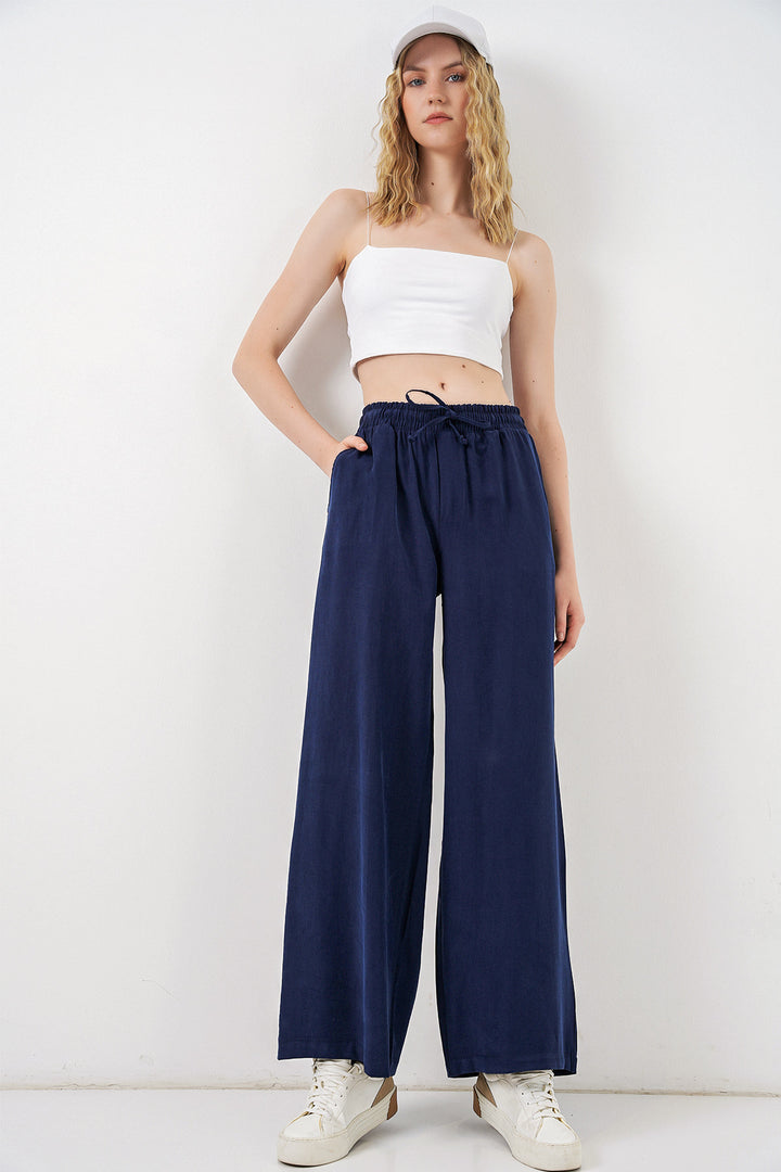 Bigdart Pantalon Femme Taille Haute Pattes d'Éléphant 30097 - Bleu marine