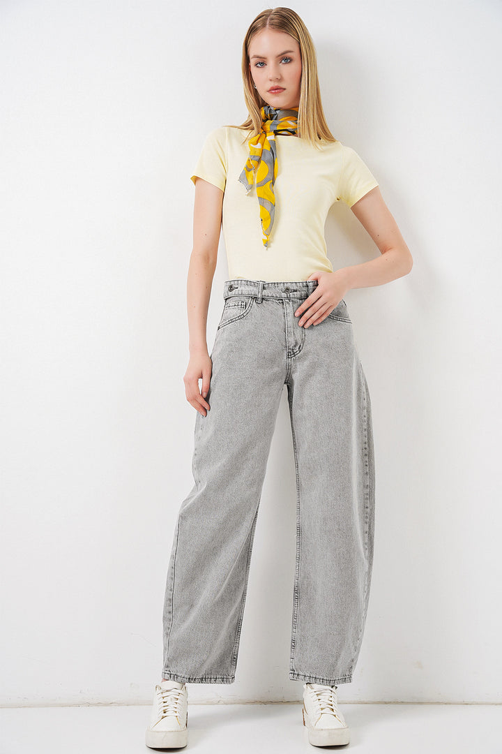 Bigdart Pantalon en jean taille haute femme 30081 - Gris