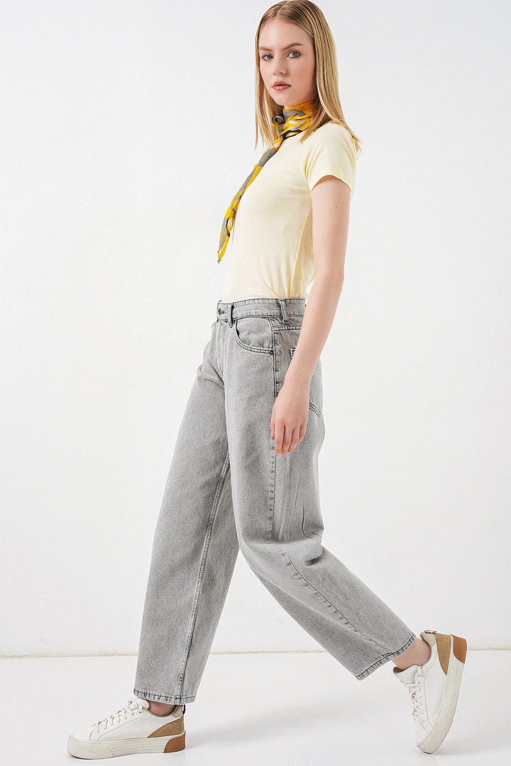 Bigdart Pantalon en jean taille haute femme 30081 - Gris