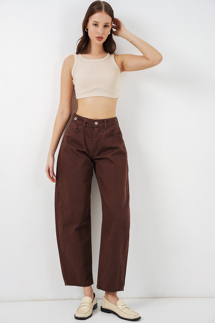 Bigdart Pantalon en jean taille haute femme 30081 - Marron