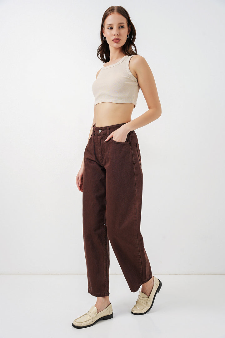 Bigdart Pantalon en jean taille haute femme 30081 - Marron