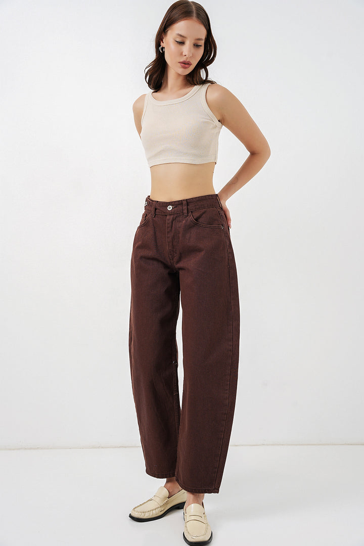 Bigdart Pantalon en jean taille haute femme 30081 - Marron