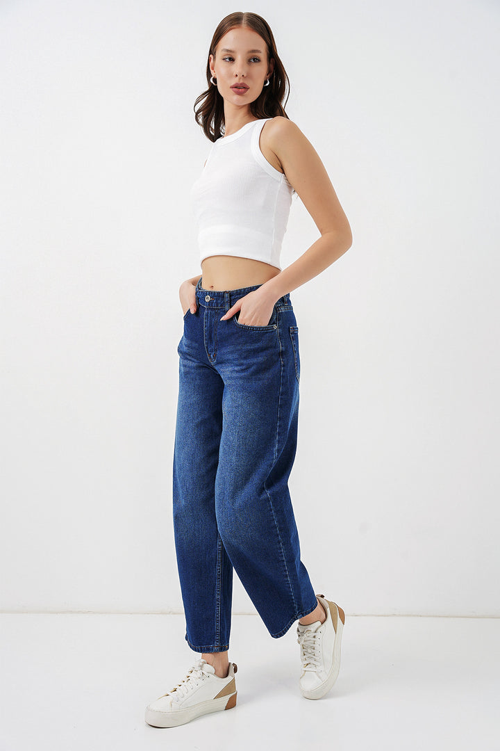 Bigdart Pantalon en jean taille haute femme 30081 - Bleu marine